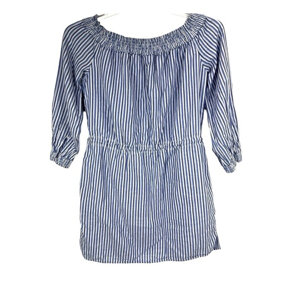 Rag & Bone Drew Off Shoulder Mini Dress Tunic MED Blue Stripe Cotton - Picture 6 of 13